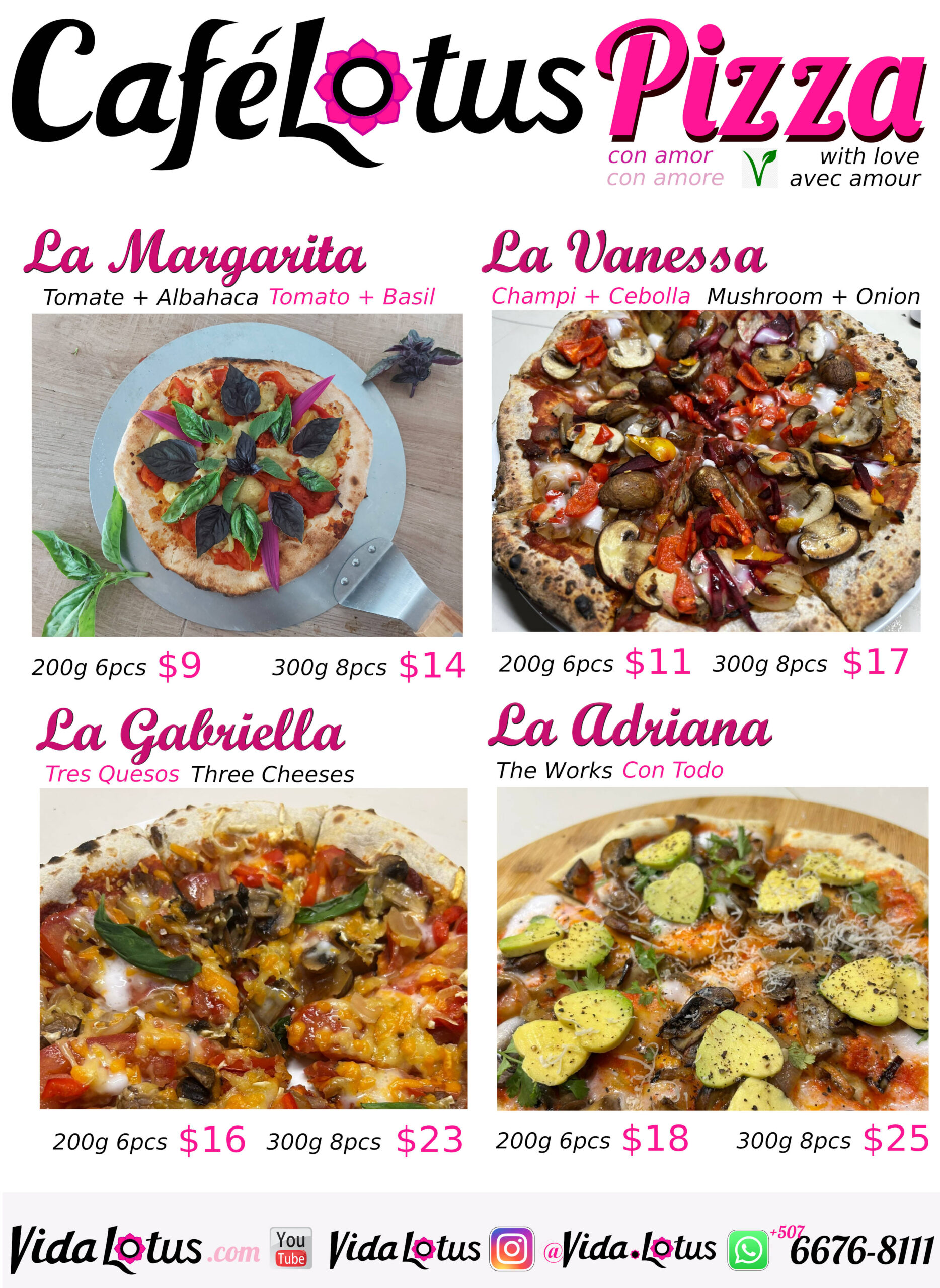 Cafe Lotus pizza menu